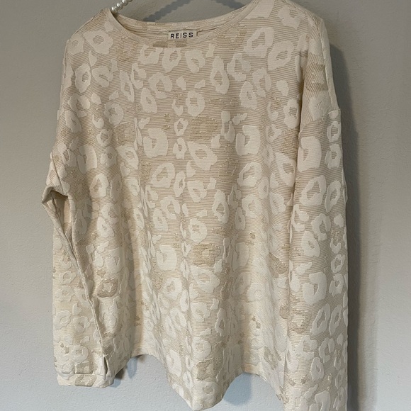 Reiss Tops - Reiss Cream Crew Neck Sweater with Subtle Animal Print - Large